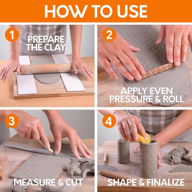 Byllstore Clay Texture Rollers | 10-Pack | 5 in x 0.65 in | Premium Wooden Pottery Tools - Image 4